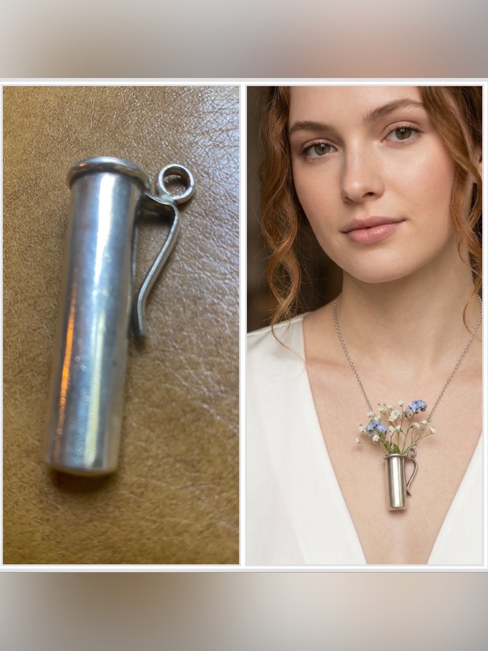 Vintage Sterling Silver 925 Vase Pendant Minimalist Tiny Flower Holder Pendant